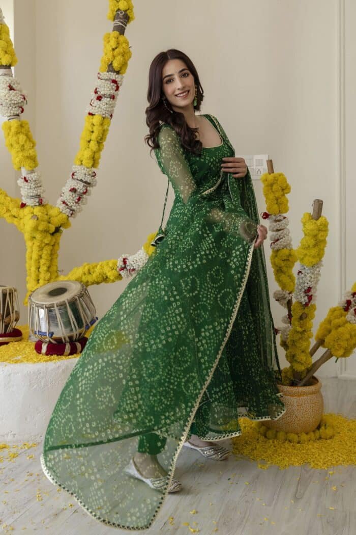 New Green Bandhej Suit Set - Image 12