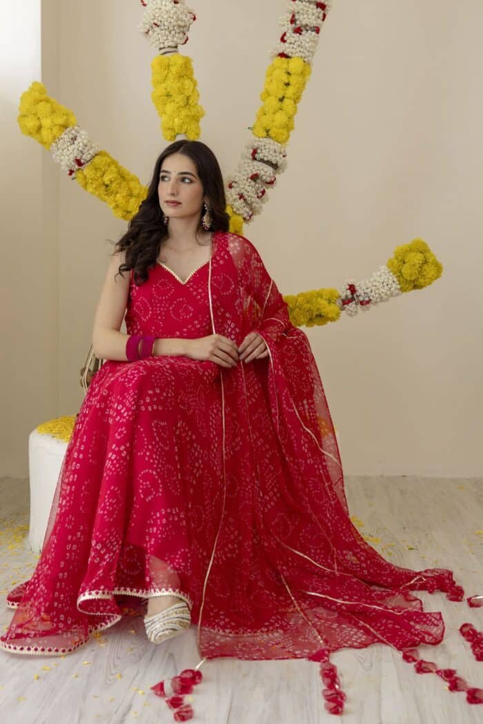 New Pink Bandhej Suit Set - Image 6