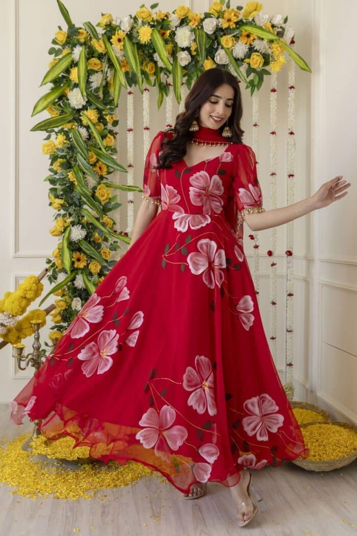 Red Handpainted Suit Set - Image 7