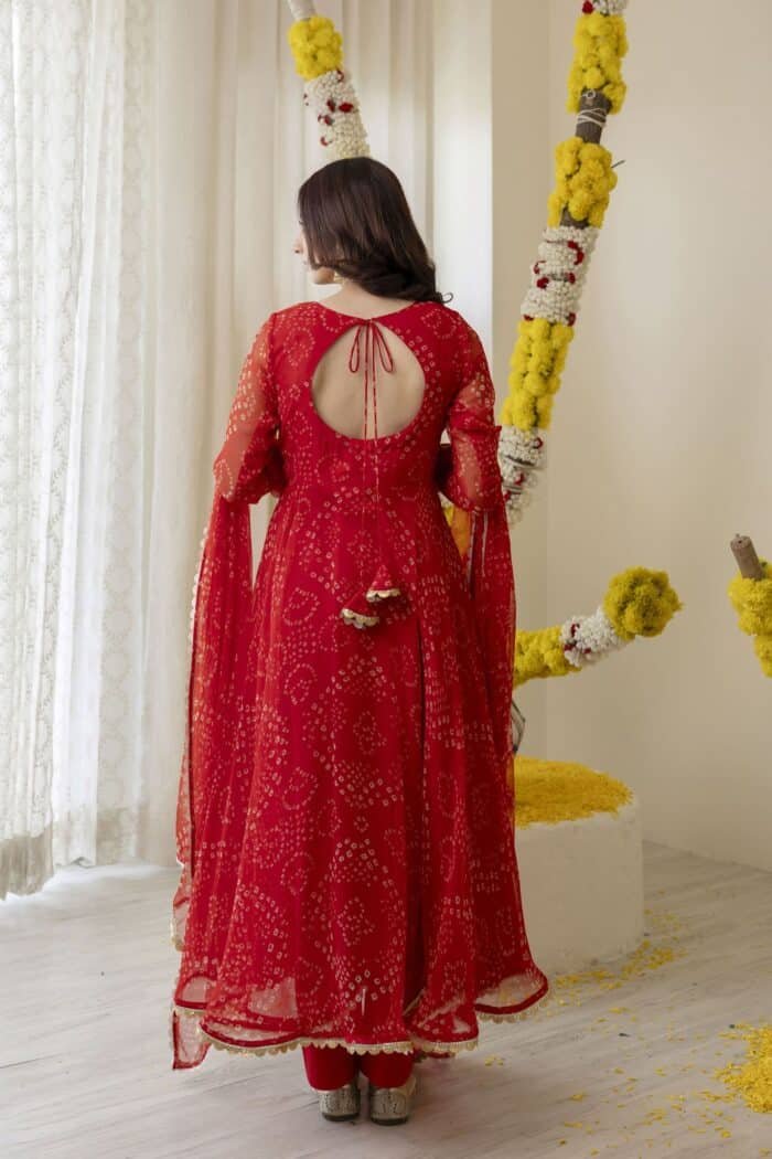 New Red Bandhej Suit Set - Image 3