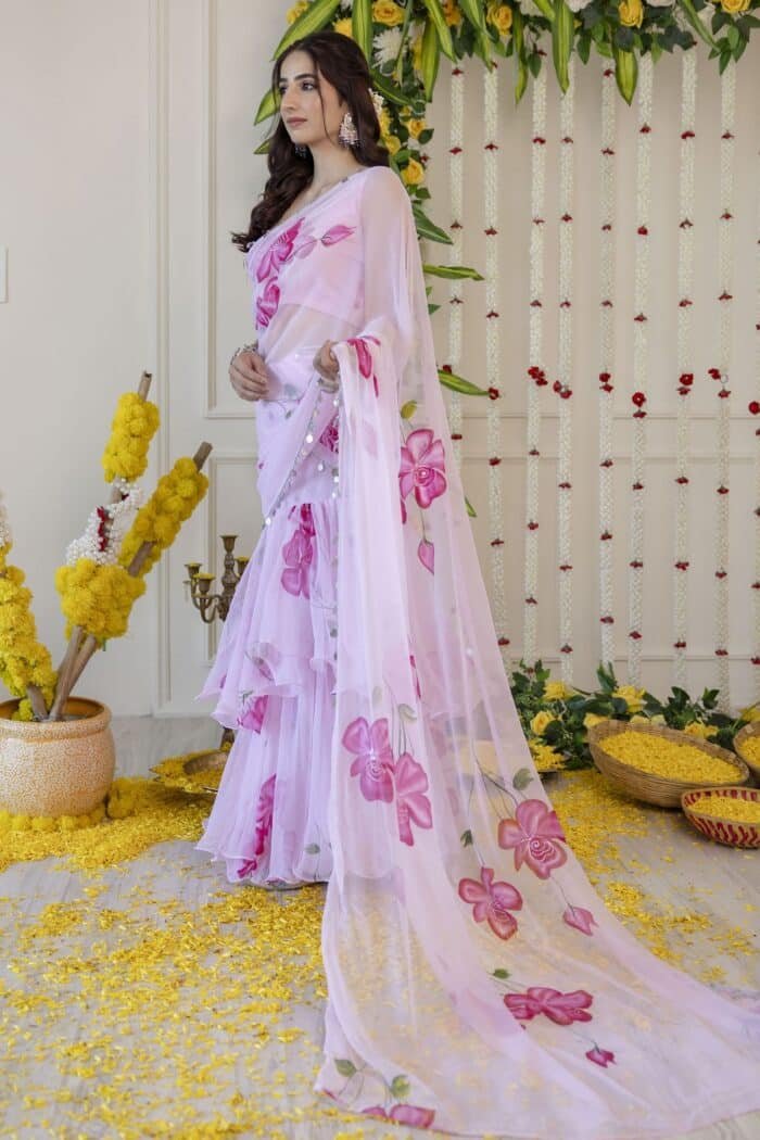 Pink Pre-Draped Saree - Image 6