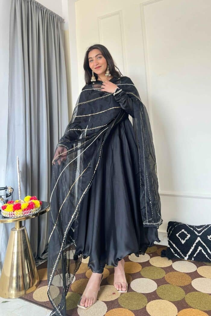 Black Silk Handwork Suit Set - Image 2