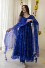 New Blue  Bandhej Suit Set - Image 5