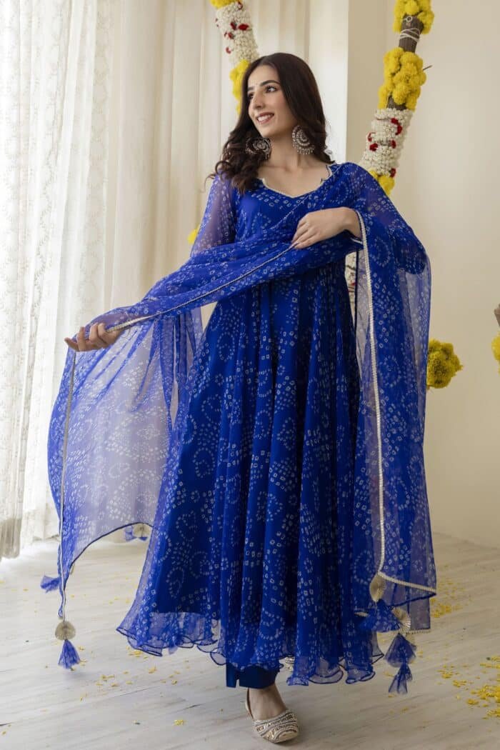 New Blue  Bandhej Suit Set - Image 5