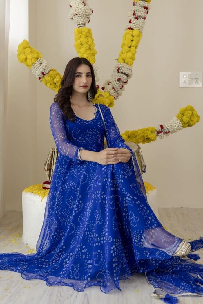 New Blue  Bandhej Suit Set - Image 2