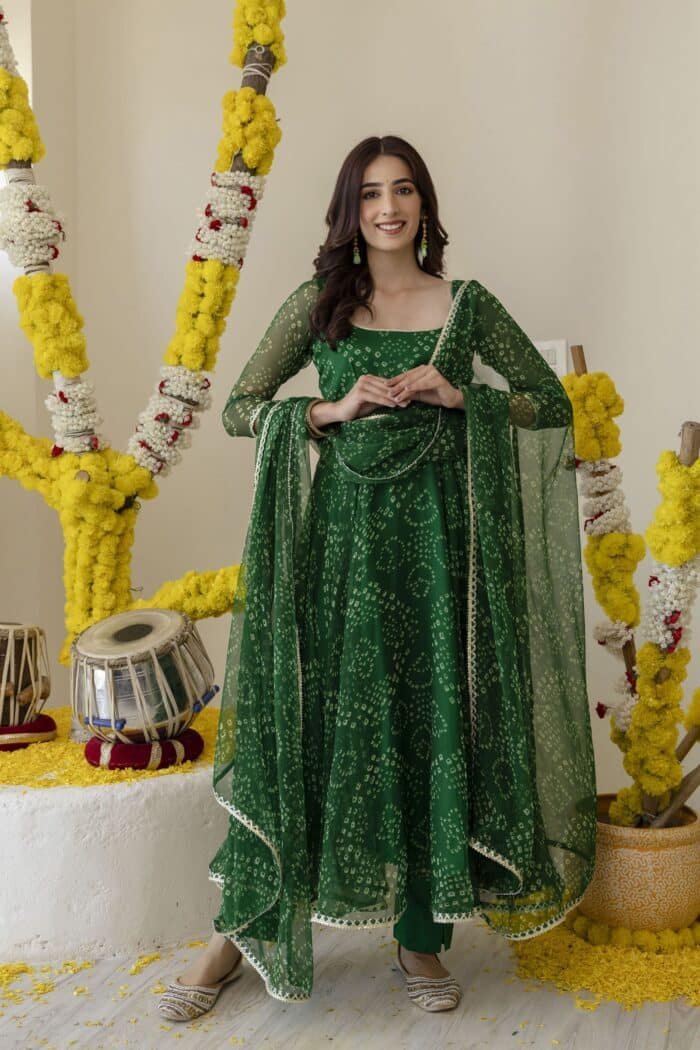 New Green Bandhej Suit Set - Image 9