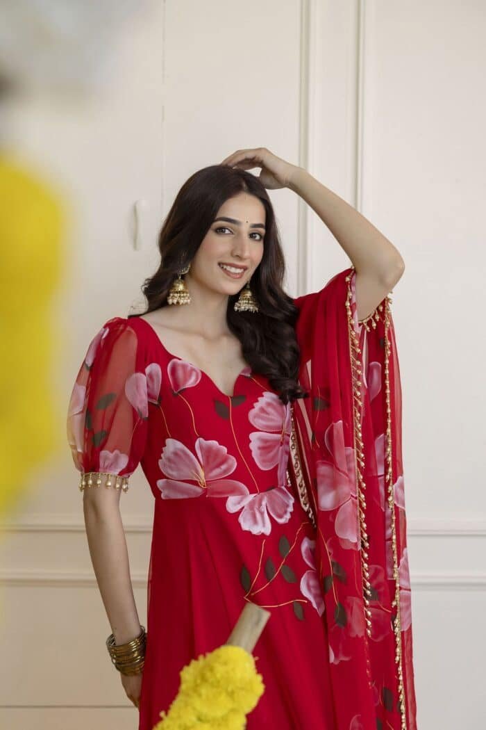 Red Handpainted Suit Set - Image 6