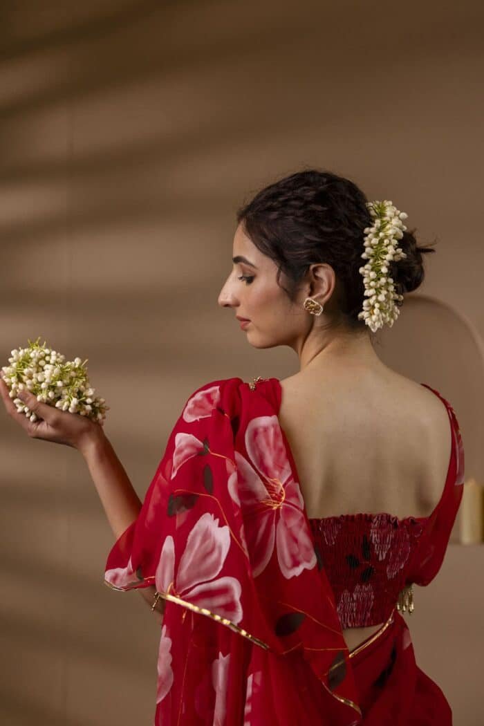 Red Pre-Draped Saree - Image 8