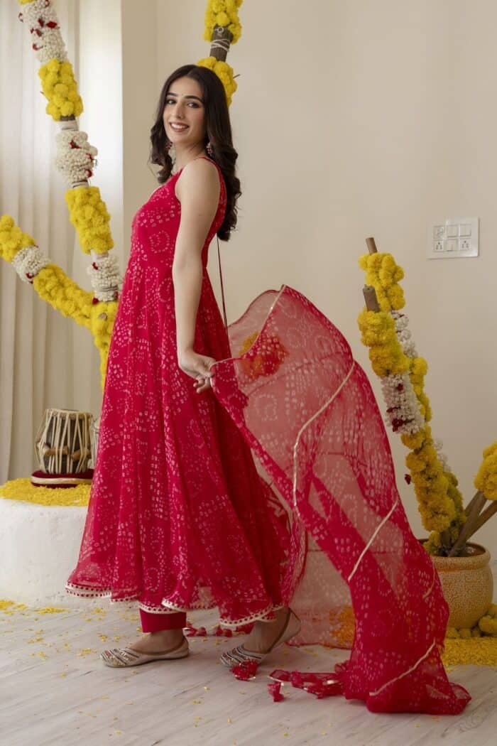New Pink Bandhej Suit Set - Image 4