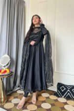 Black Silk Handwork Suit Set - Image 3