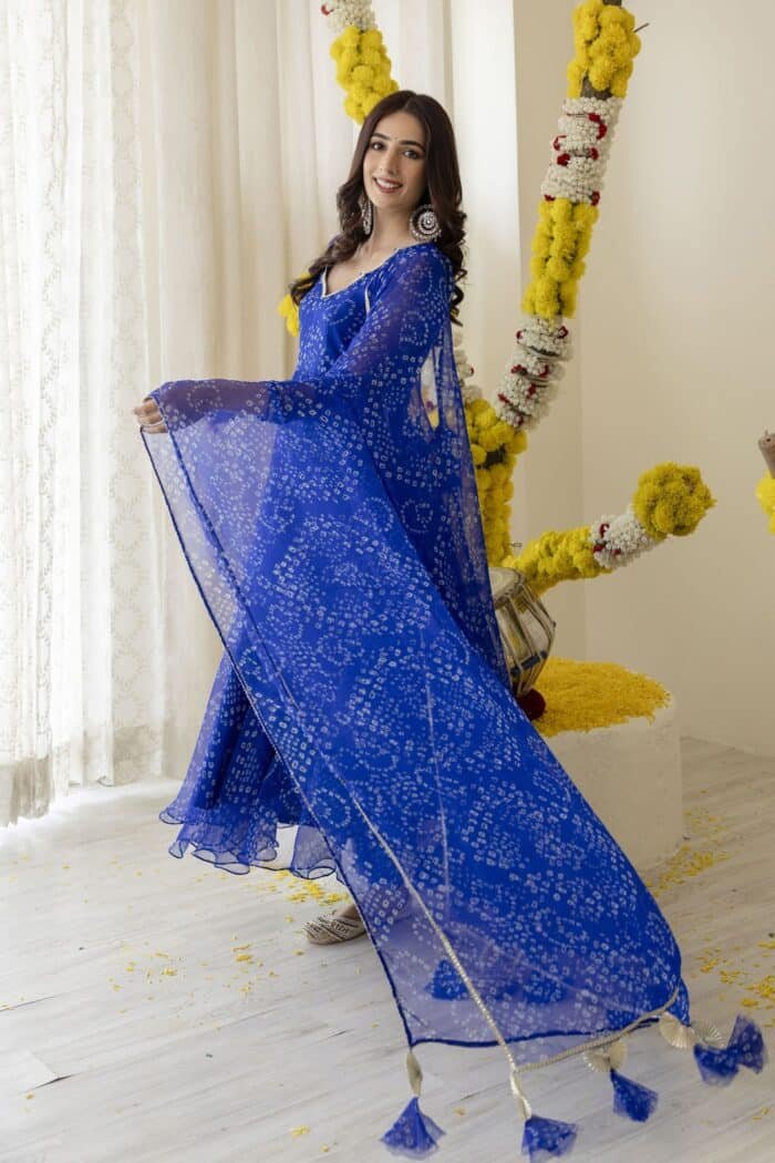 New Blue  Bandhej Suit Set - Image 6