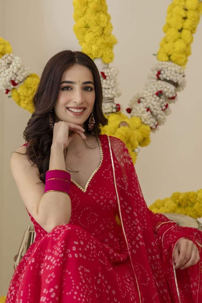 New Pink Bandhej Suit Set - Image 2