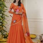 Vivid Orange Pre-Draped Saree