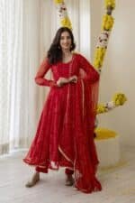 New Red Bandhej Suit Set