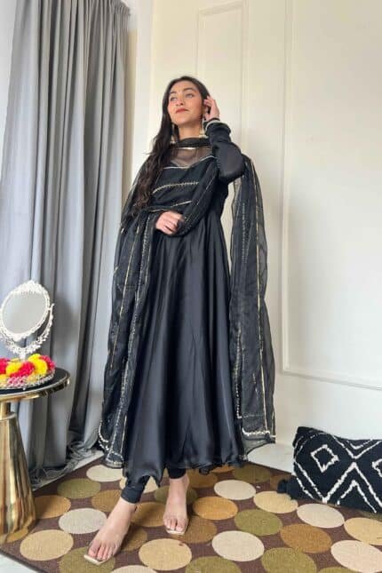 Black Silk Handwork Suit Set