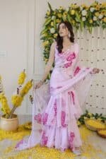 Pink Pre-Draped Saree - Image 7