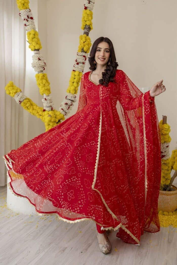 New Red Bandhej Suit Set - Image 4