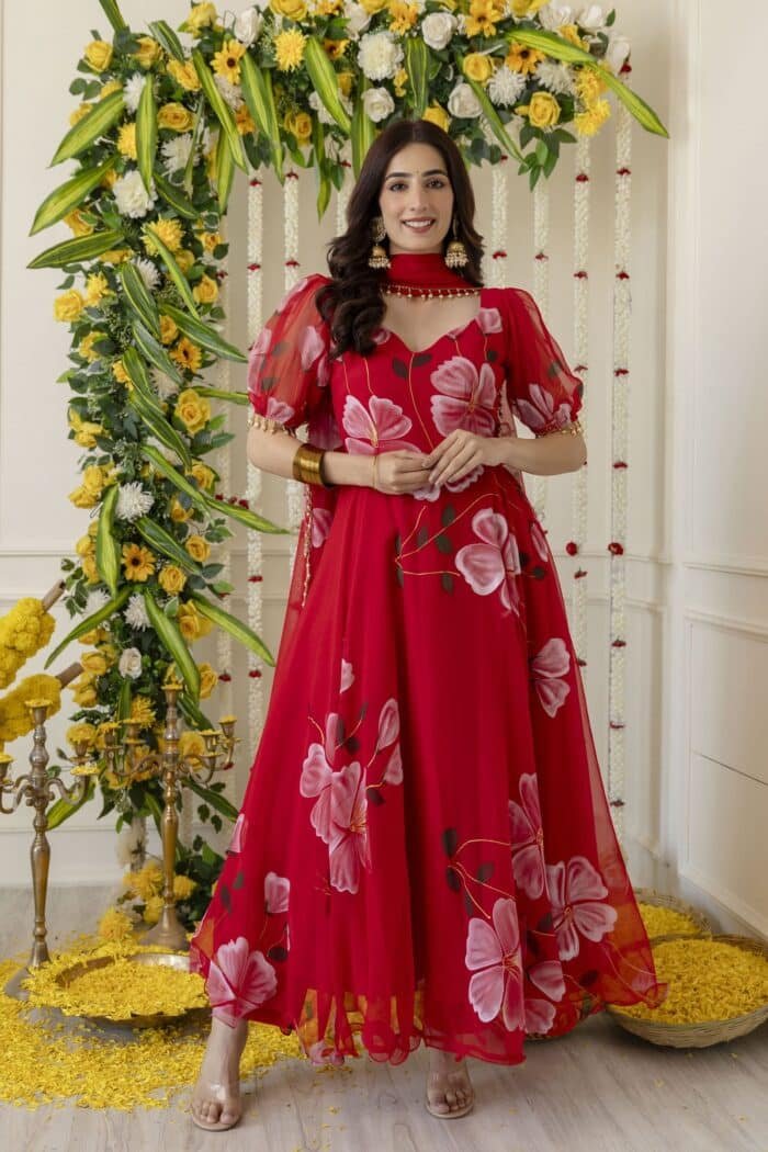 Red Handpainted Suit Set - Image 9