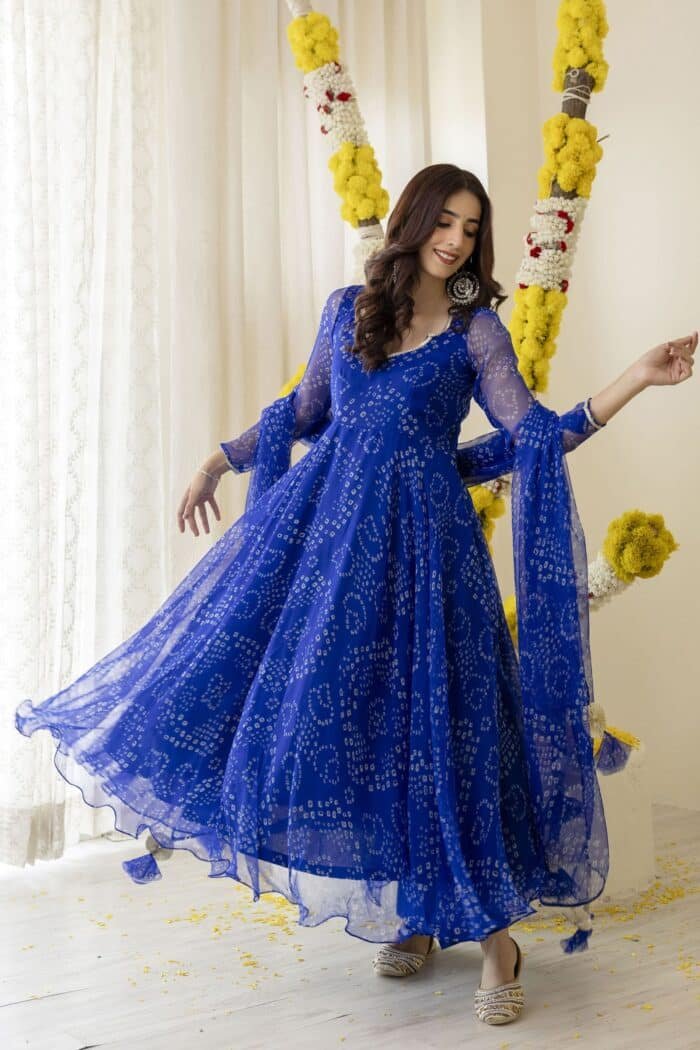 New Blue  Bandhej Suit Set - Image 7