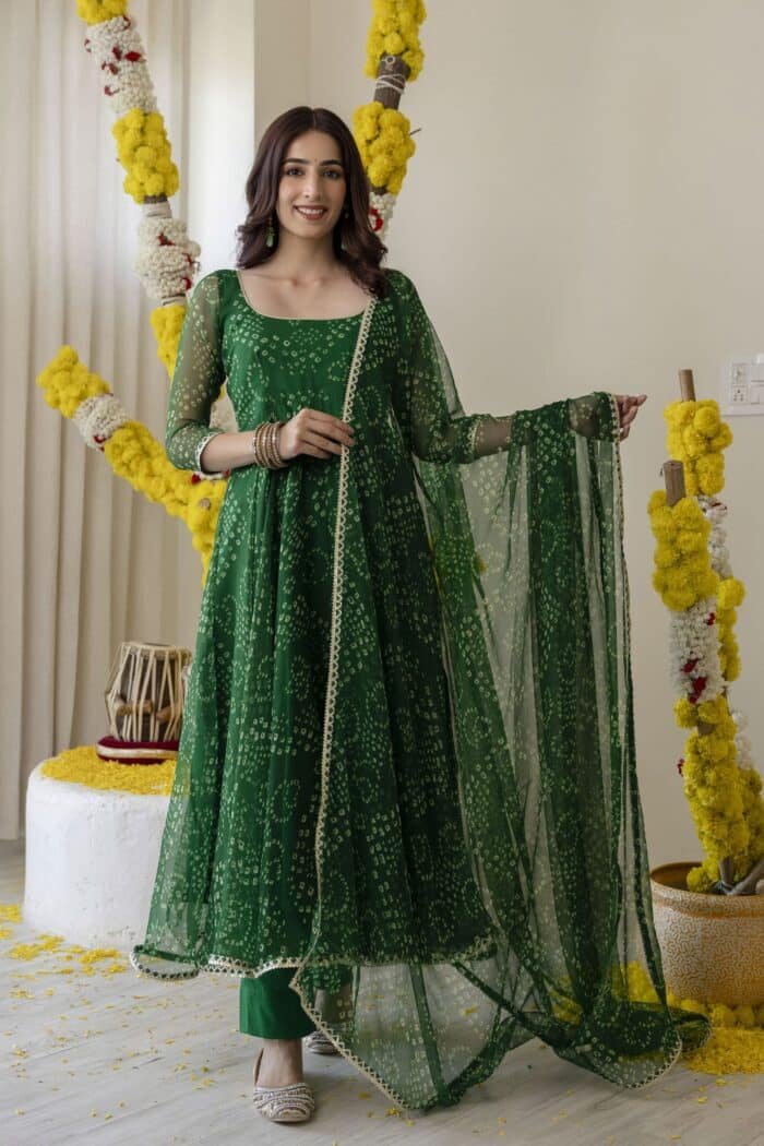 New Green Bandhej Suit Set - Image 3