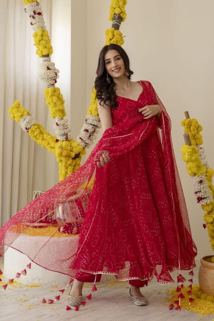 New Pink Bandhej Suit Set - Image 7