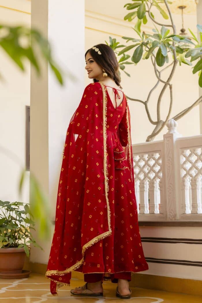 Red Bandhini Suit Set - Image 6