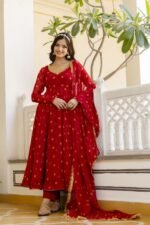 Red Bandhini Suit Set