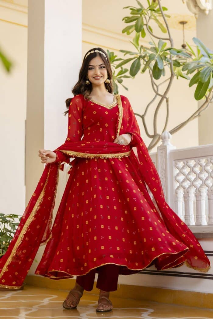 Red Bandhini Suit Set - Image 3