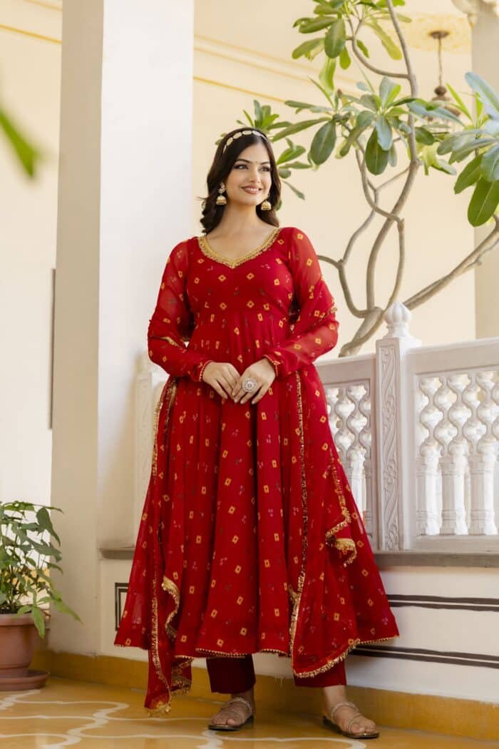 Red Bandhini Suit Set - Image 8