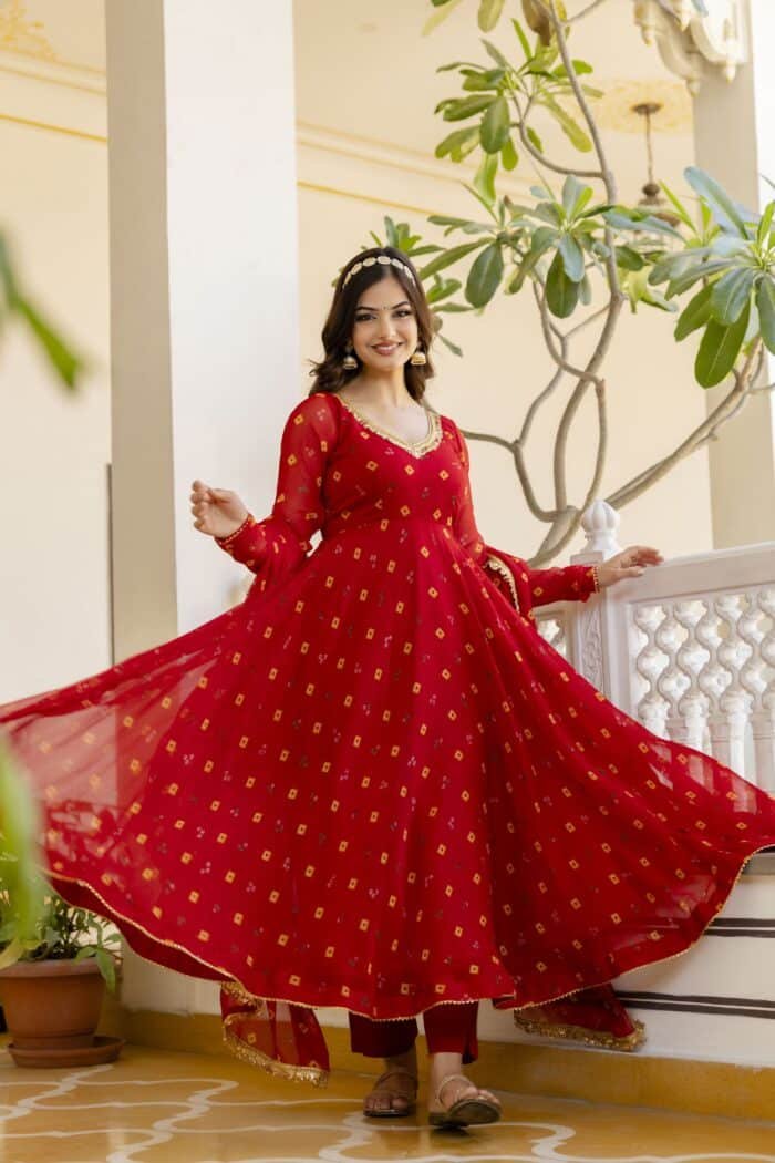Red Bandhini Suit Set - Image 4