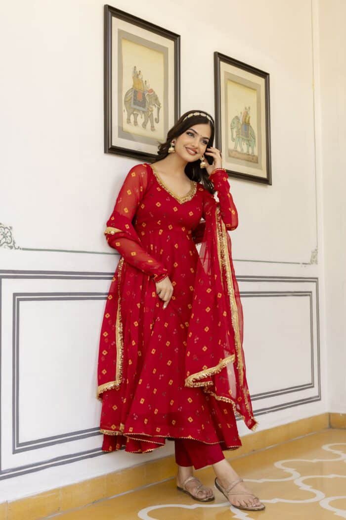 Red Bandhini Suit Set - Image 10