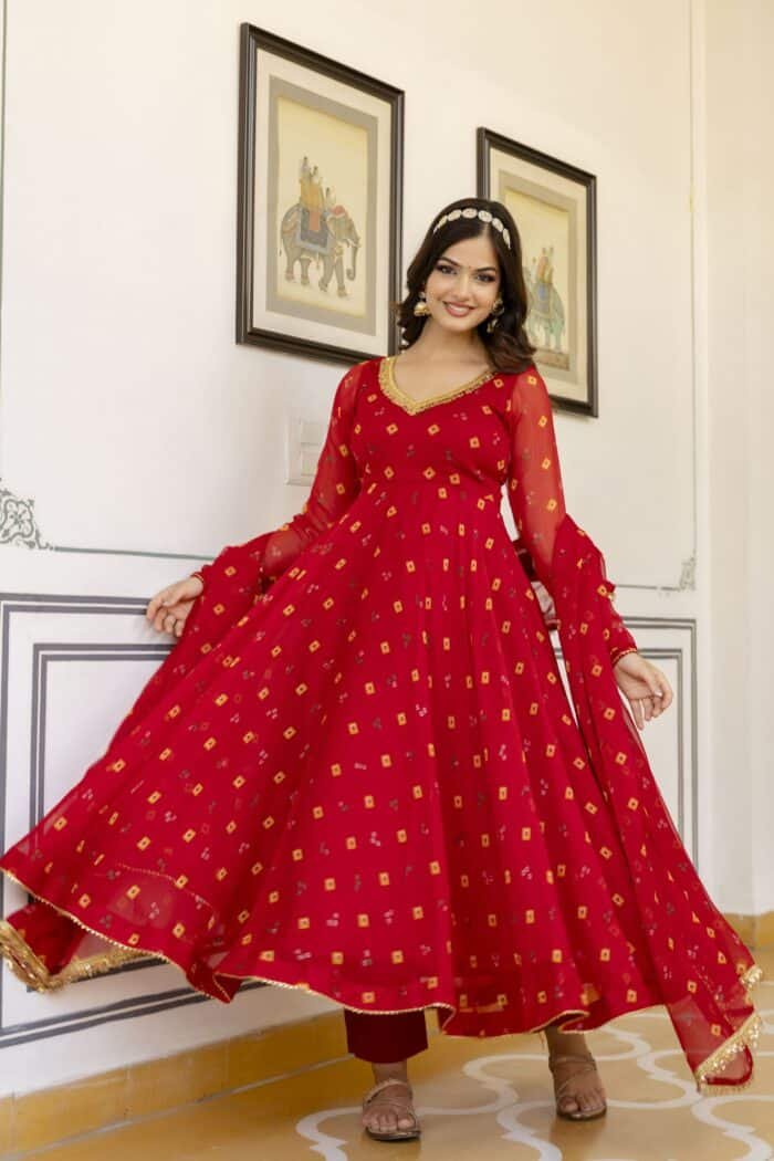 Red Bandhini Suit Set - Image 11