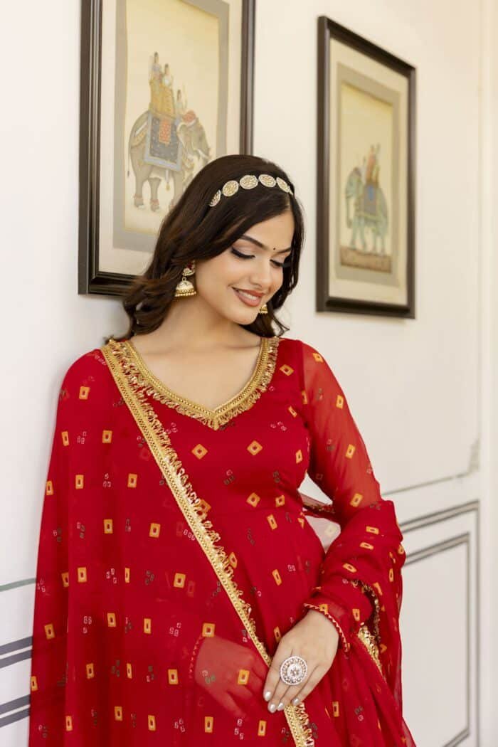 Red Bandhini Suit Set - Image 2