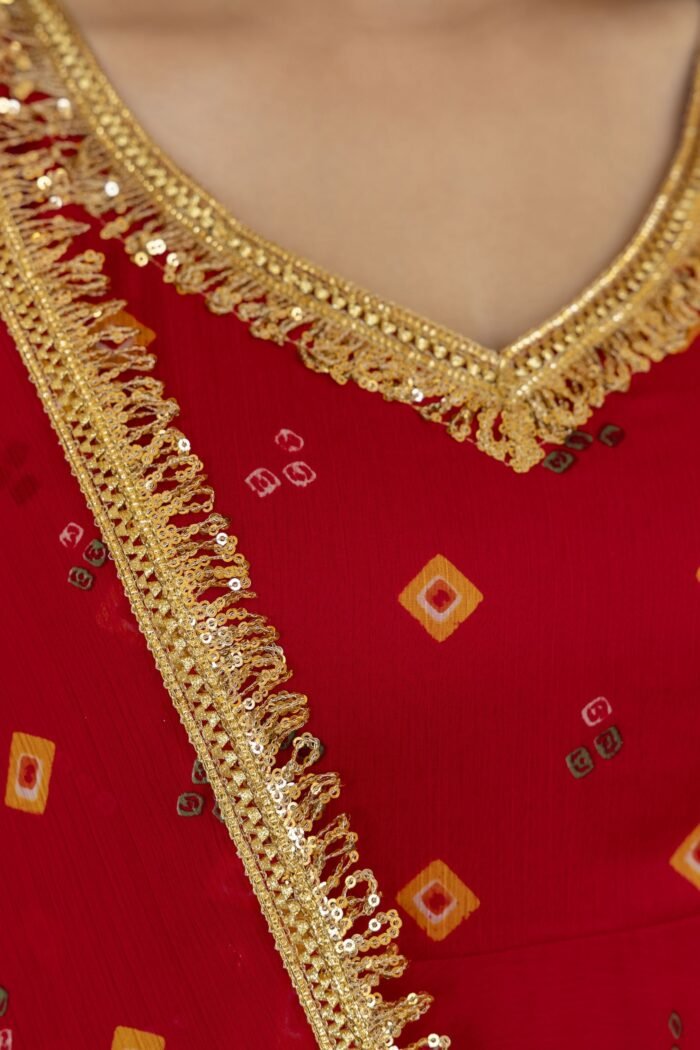 Red Bandhini Suit Set - Image 12