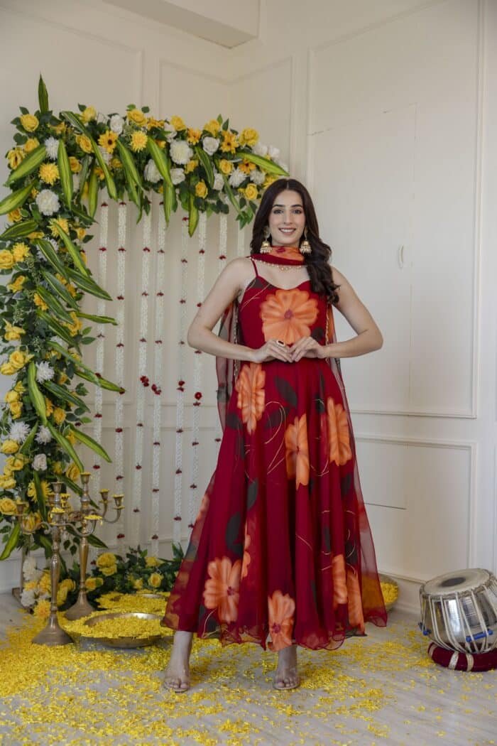 Maroon Handpainted Suit Set - Image 1