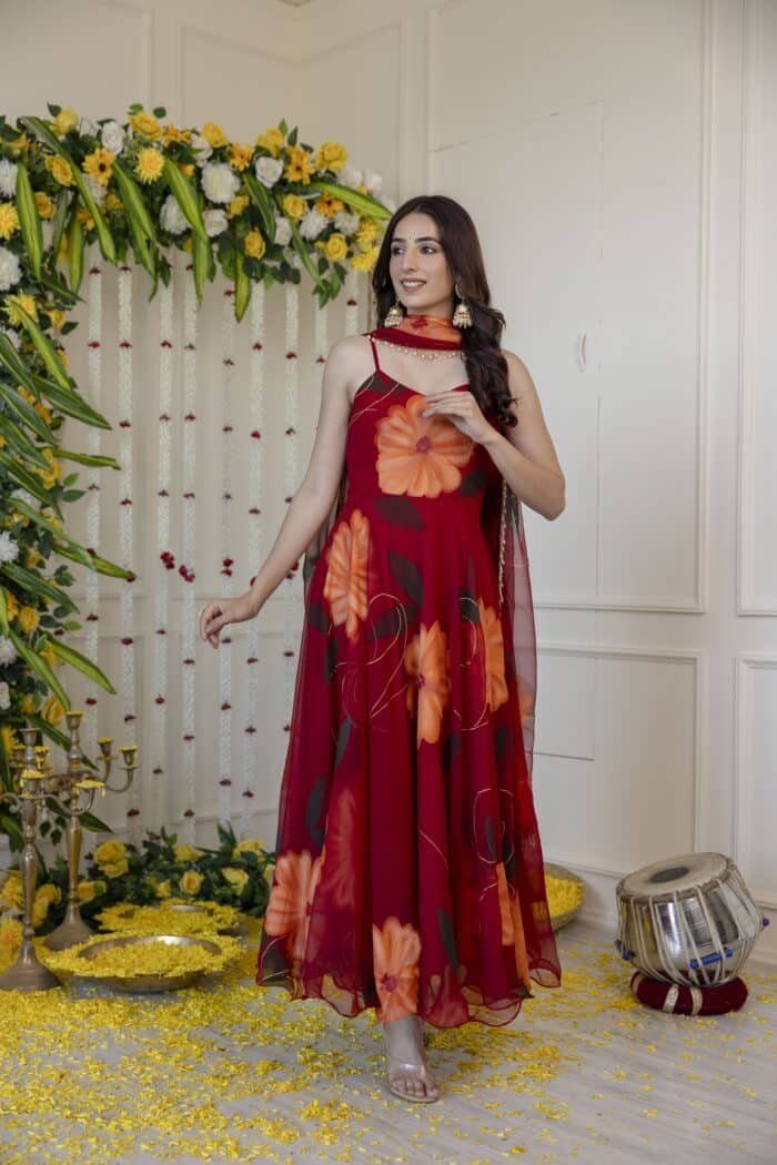 Maroon Handpainted Suit Set - Image 7