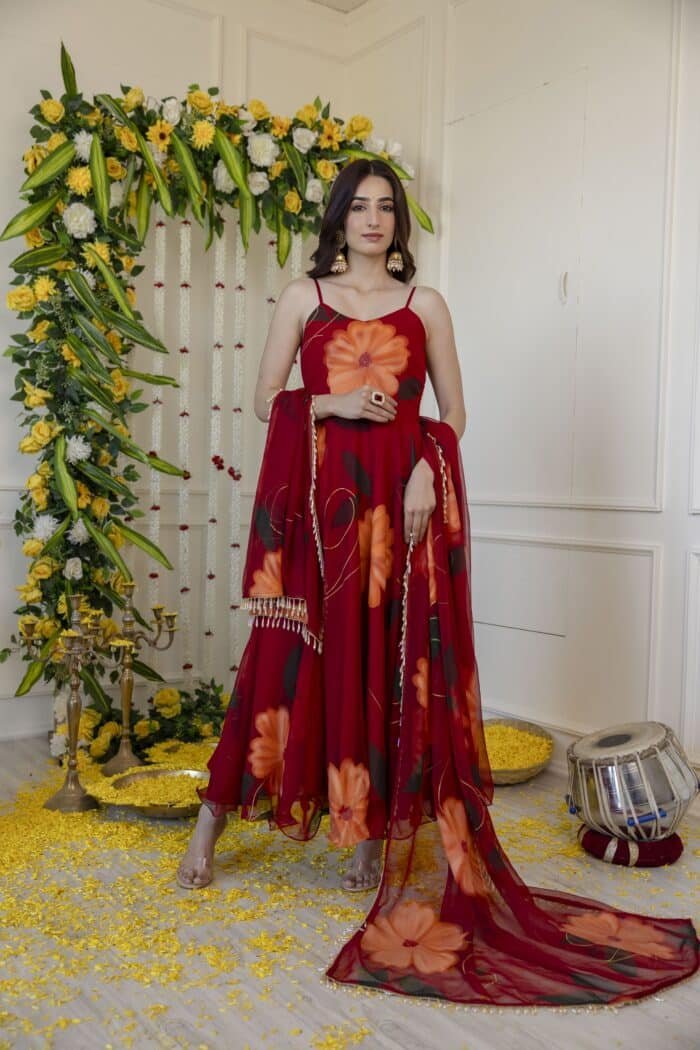 Maroon Handpainted Suit Set - Image 8