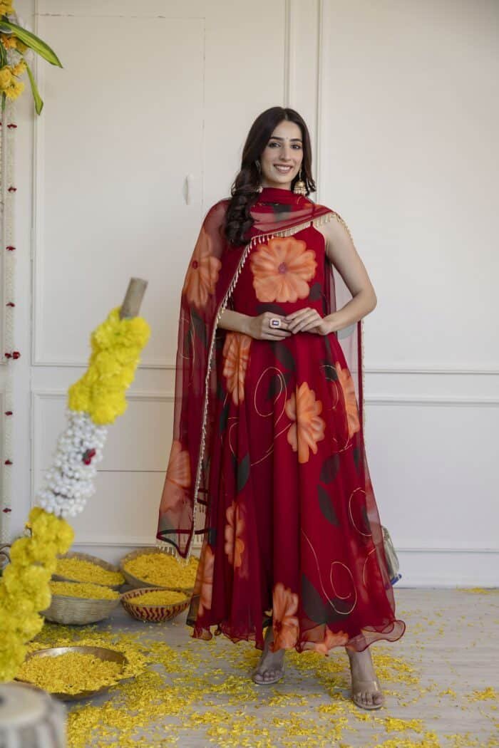 Maroon Handpainted Suit Set - Image 3