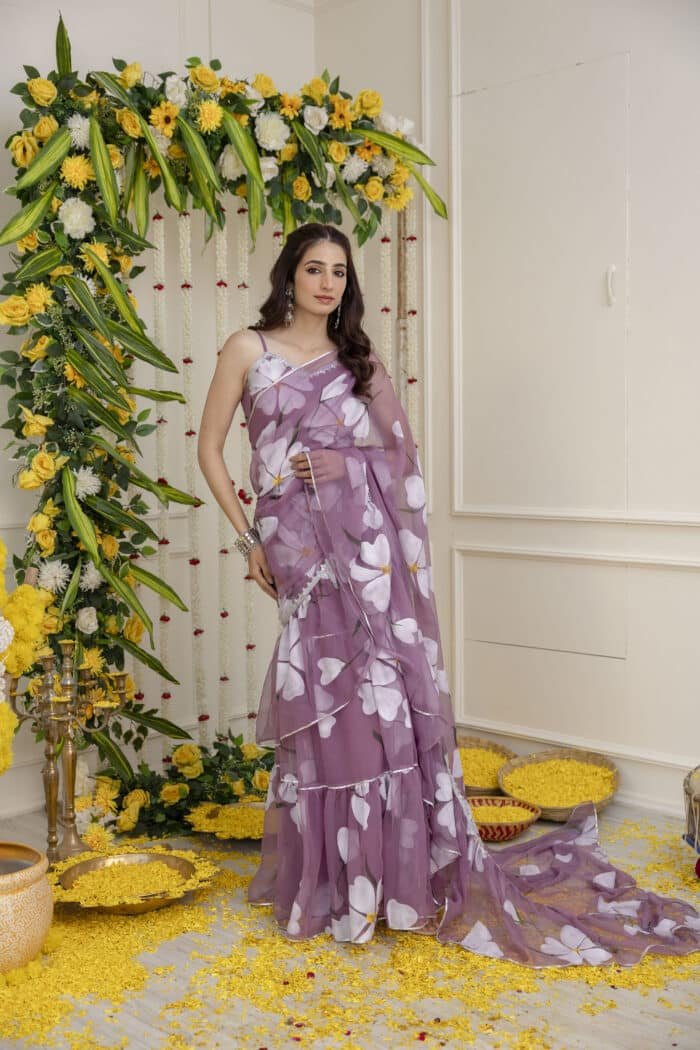 Mauve Pre-Draped Saree - Image 1
