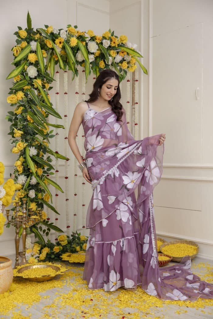 Mauve Pre-Draped Saree - Image 3