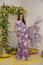 Mauve Pre-Draped Saree - Image 4