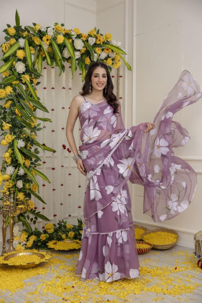 Mauve Pre-Draped Saree - Image 4