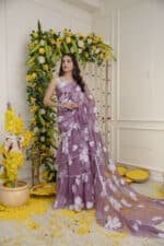 Mauve Pre-Draped Saree - Image 5