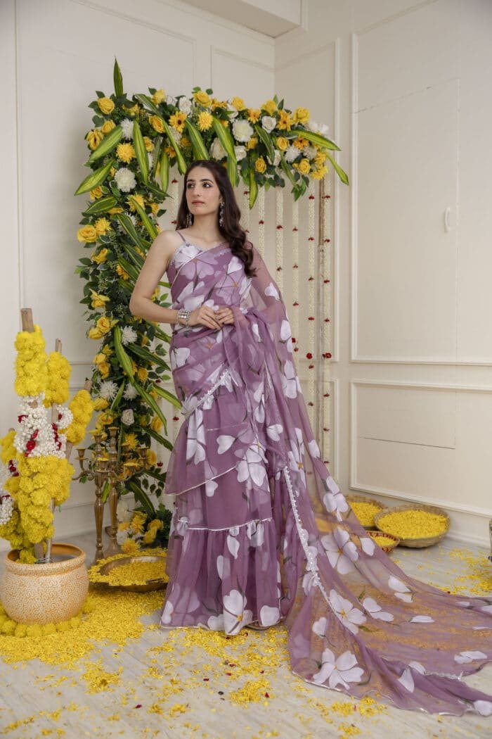Mauve Pre-Draped Saree - Image 5