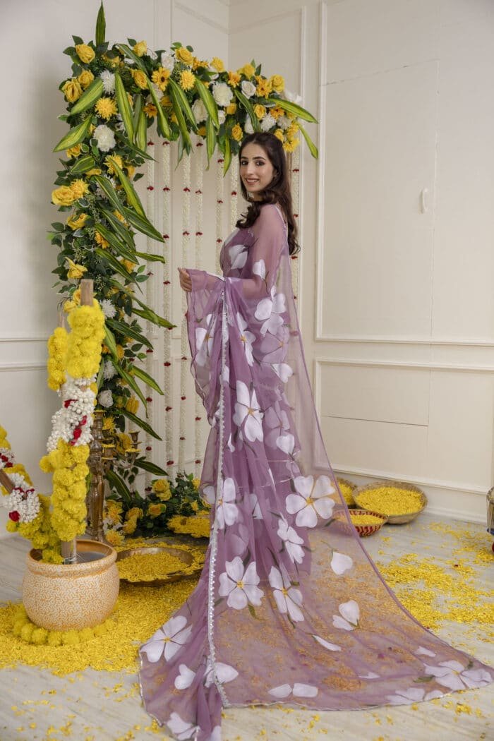 Mauve Pre-Draped Saree - Image 6