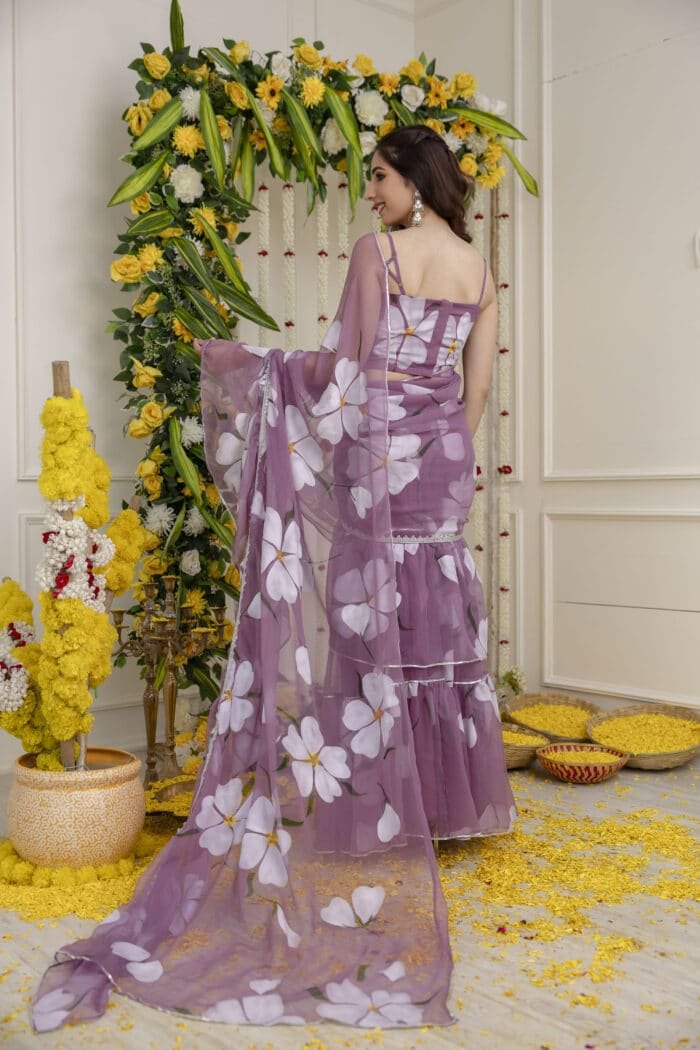 Mauve Pre-Draped Saree - Image 7