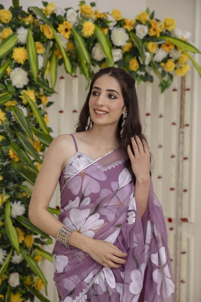 Mauve Pre-Draped Saree - Image 2