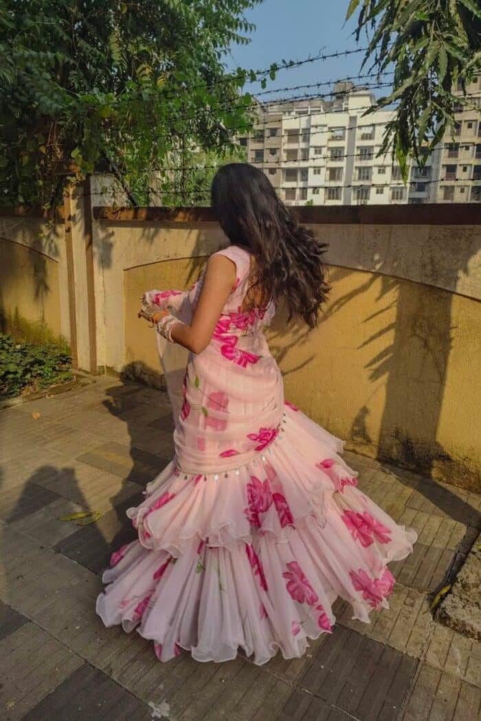 Pink Pre-Draped Saree - Image 3