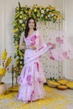 Pink Pre-Draped Saree - Image 8