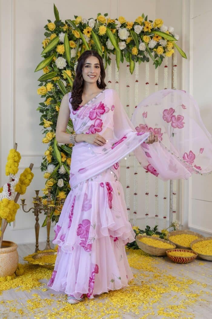 Pink Pre-Draped Saree - Image 8